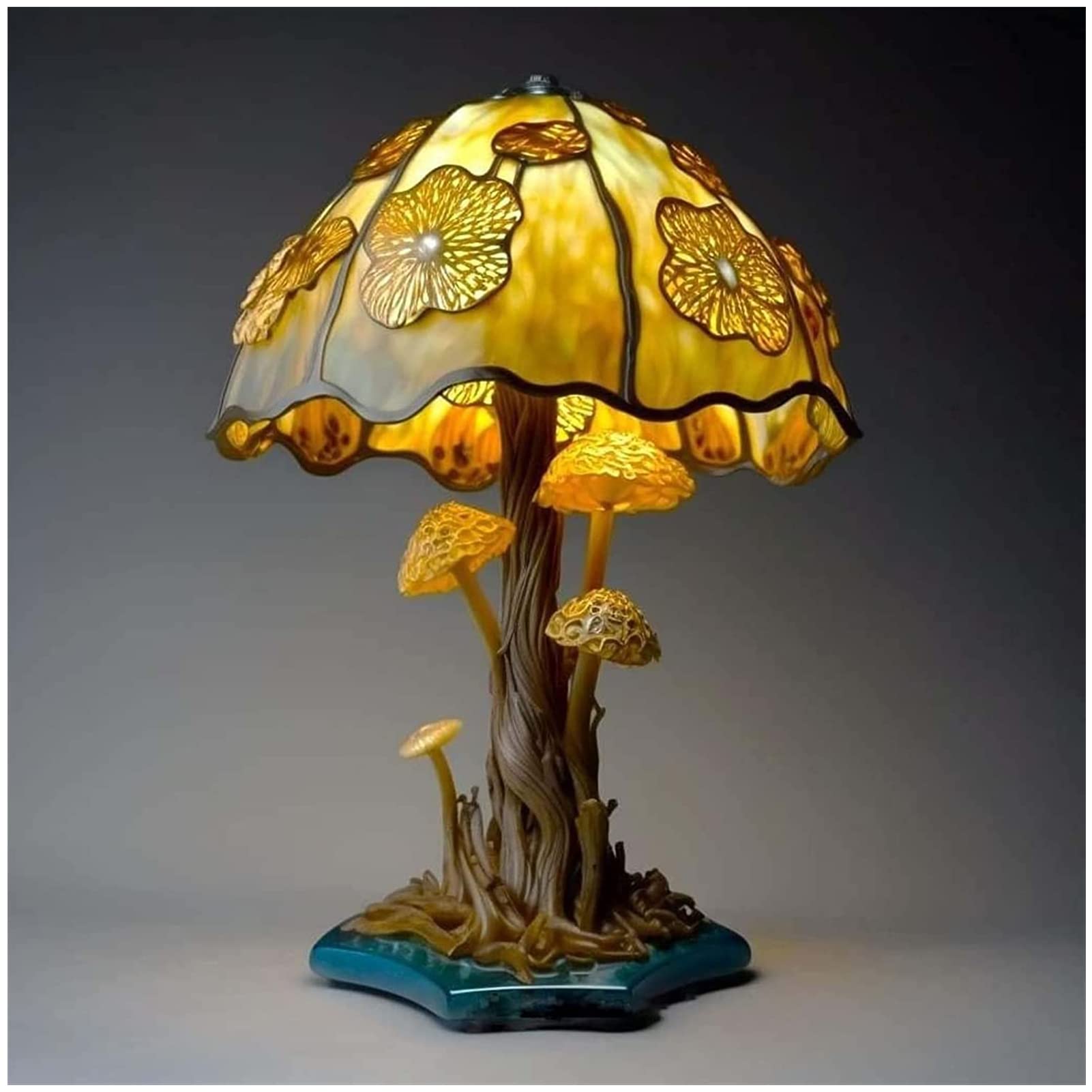 Lámpara de mesa de la serie de plantas de vidrieras, lámpara de mesa de hongos de vidrio pintado, lámpara de mesa vintage, lámpara decorativa de mesita de noche, lámparas de escritorio hechas a mano