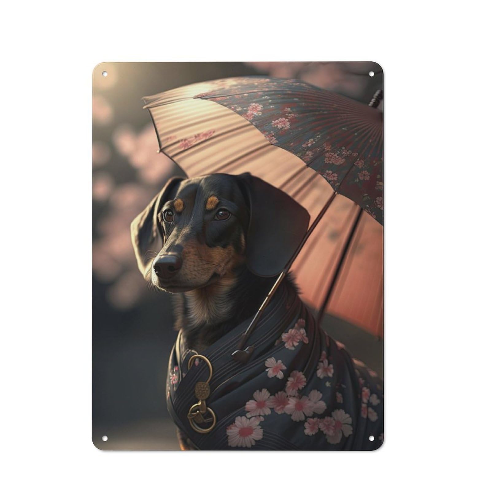 Junmoney Dachshund Japanese Kimono Retro Metal Sign With Design 40X30cm, Weathered Look Shed Wall Plaque For Garage, Workshop, Shed Or Utility Room