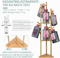 unho Bamboo Fa Alakú Ruhaállvány 8 Horgos 3 Polcos Kabátfal Előszobához 7