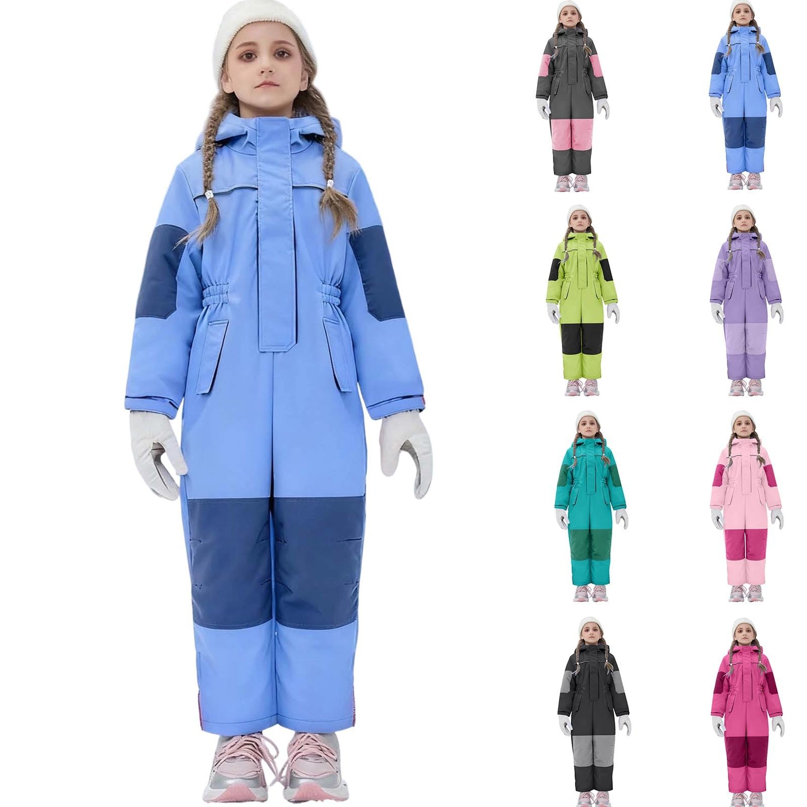 EMATOP Schneeanzug Kinder Unisex Skianzug Warm Einteilige Schneeoverall | Jungen Mädchen Softshellanzug, mit Kapuze Taschen, Skioverall, Winddicht Wasserdicht Funktionsanzug, Sport Klassisch Anzug