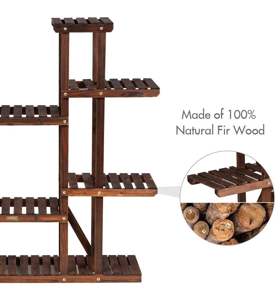 GIANTEX Étagère à Fleurs en Bois à 6 Niveaux, Porte Plante avec 9 Tablettes, Étagère Plante Extérieure Intérieur,Idéal pour Terrasse Balcon Maison Jardin,125 x 25 x 114 cm
