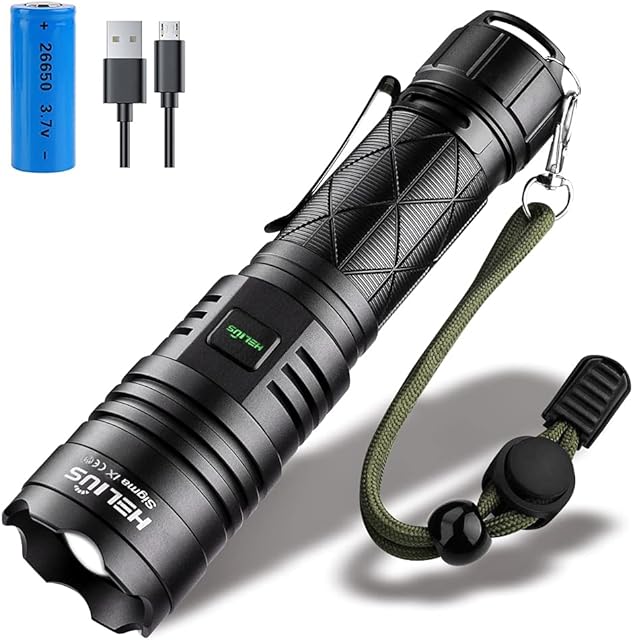 ASORT Led Torch cree XHP70 Flashlight USB Rechargeable Torch 10000 Lumens Super Bright Pocket Torch Zoomable and Waterproof Double Control 5 Mode Camping Outdoor Torch (1*26650 Batteries )