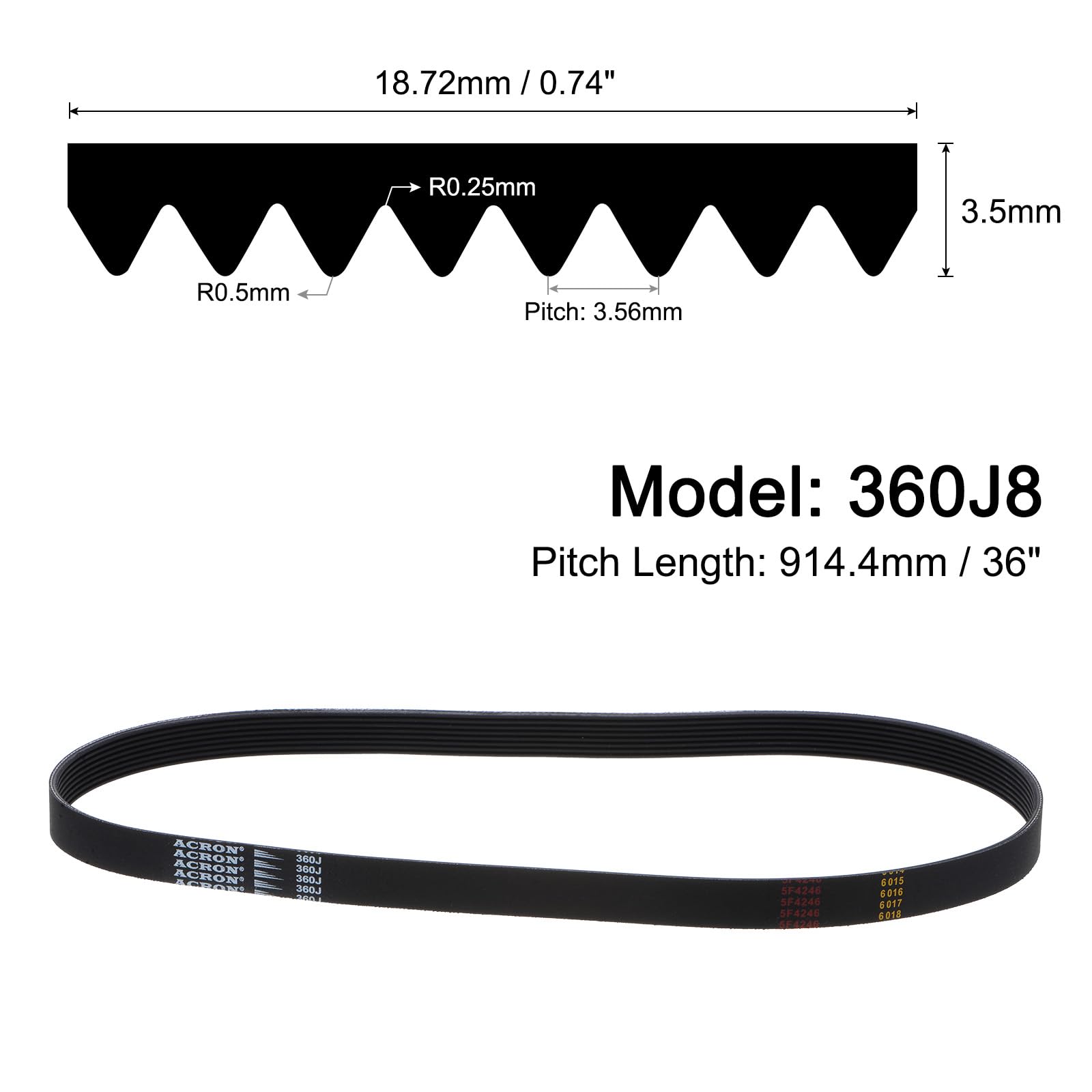 uxcell 360J8 PJ V-Ribbed Belt 8 Ribs 36" Length x 0.74" Width x 0.14" Thick, EPDM Poly V Belt, Industrial Transmission Serpentine Belt, 2pcs — Amazon image 2
