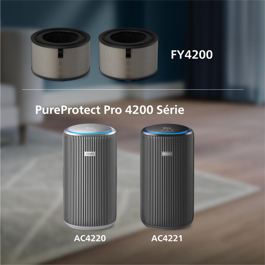 Filtre de Remplacement Philips Original pour Purificateurs d'Air Série 4200 AC4220 et AC4221, HEPA NanoProtect + Charbon Actif, Durée de Vie de 12 Mois, Noir/Blanc (FY4200/30)