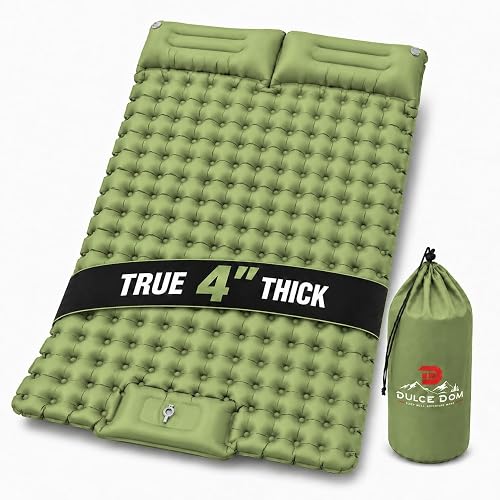 True 4' Double Camping Sleeping Pad for Two with Built-in Foot Pump Pillow