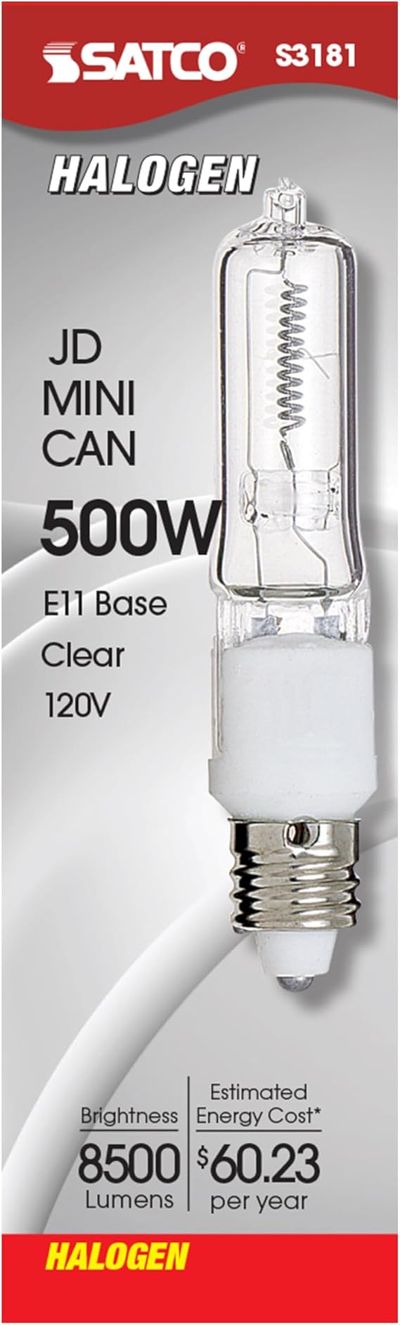 Satco S3181 120V 500-Watt T4 E11 Base Light Bulb, Clear