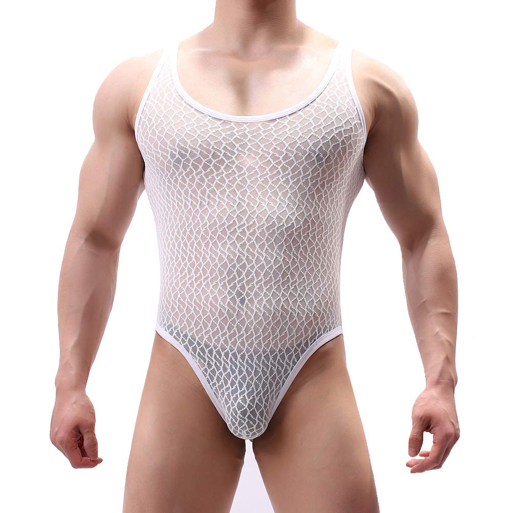sandbank Underwear T-Shirt for Men Black Long Sleeve Mesh Top Undershirt Men's Sexy Mesh Sheer Tshirt Nightwear Gym Fitess (White 3, M)