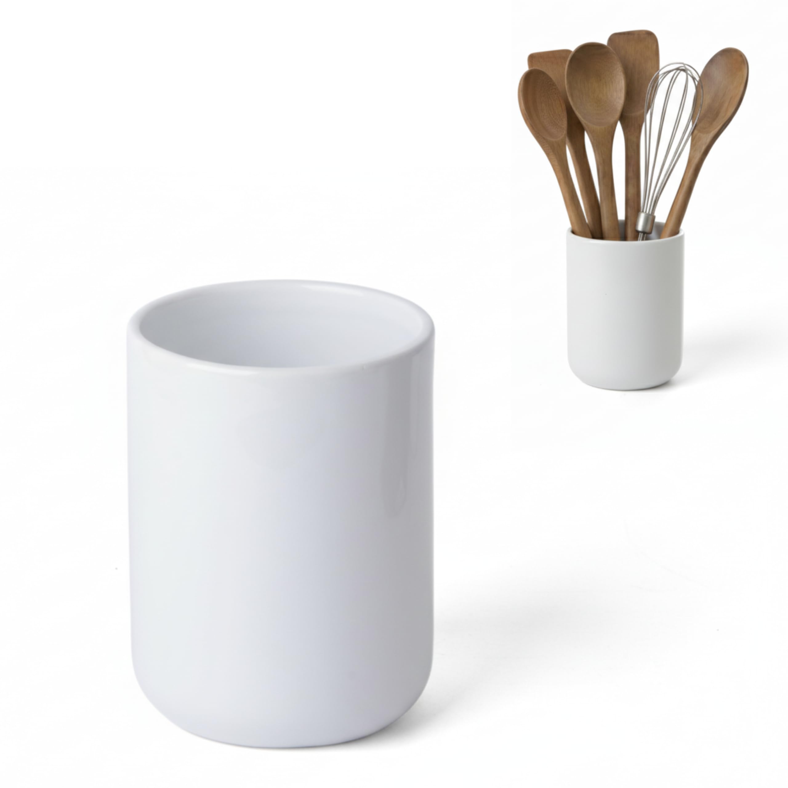 Kook Time Dispensador de Jabón Cocina con Estropajero 520 ml Curve - Dosificador de Cerámica y Soporte para Esponja. Organizador de Fregadero Estrecho. 18 x 7.3 x 15 cm. - Blanco — view 11