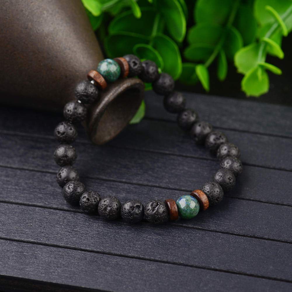 Steinarmband, Naturstein -Perlen Armband Modestudent Paar Berggrüne Stein Vulkanstein Holz Perlen Armband Personalisierte Kleidung Accessoires Schmuck Schmuck