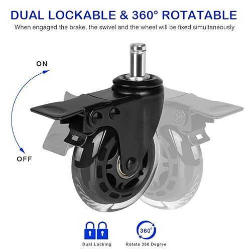 Miniatura 2 de Hirate Ruedas para silla de 3 pulgadas con doble freno, paquete de 5 ruedas giratorias resistentes con doble bloqueo para sillas de oficina de 716 x