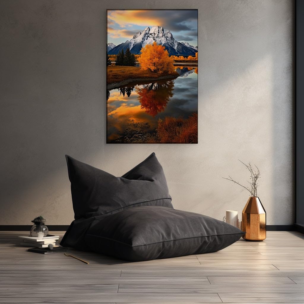 Canvas for Living room. Whispers of Winter Serenity: Reflections of Tranquility in a Snow-Capped Paradise, 27 x 18 inch Canvas Wall Art - Ready to Hang