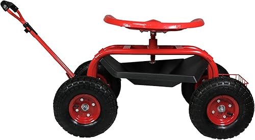 Miniatura 8 de Sunnydaze carro de jardín rodante con volante extensible taburete giratorio y canastilla Sólido Rojo