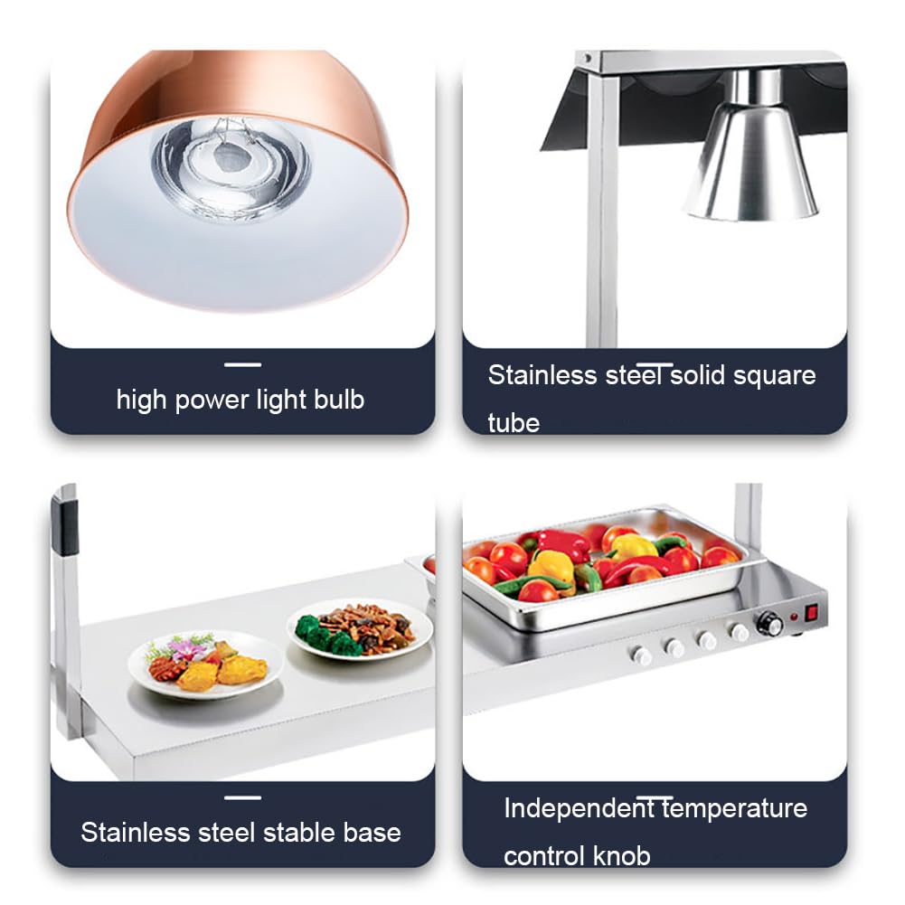 Lampada riscaldante per Alimenti, Lampada riscaldante a Buffet, scaldapiastre Calde elettriche, Piano da Tavolo Commerciale in Acciaio Inossidabile con Scudo in Vetro per Ristorante Cucina e Buffet