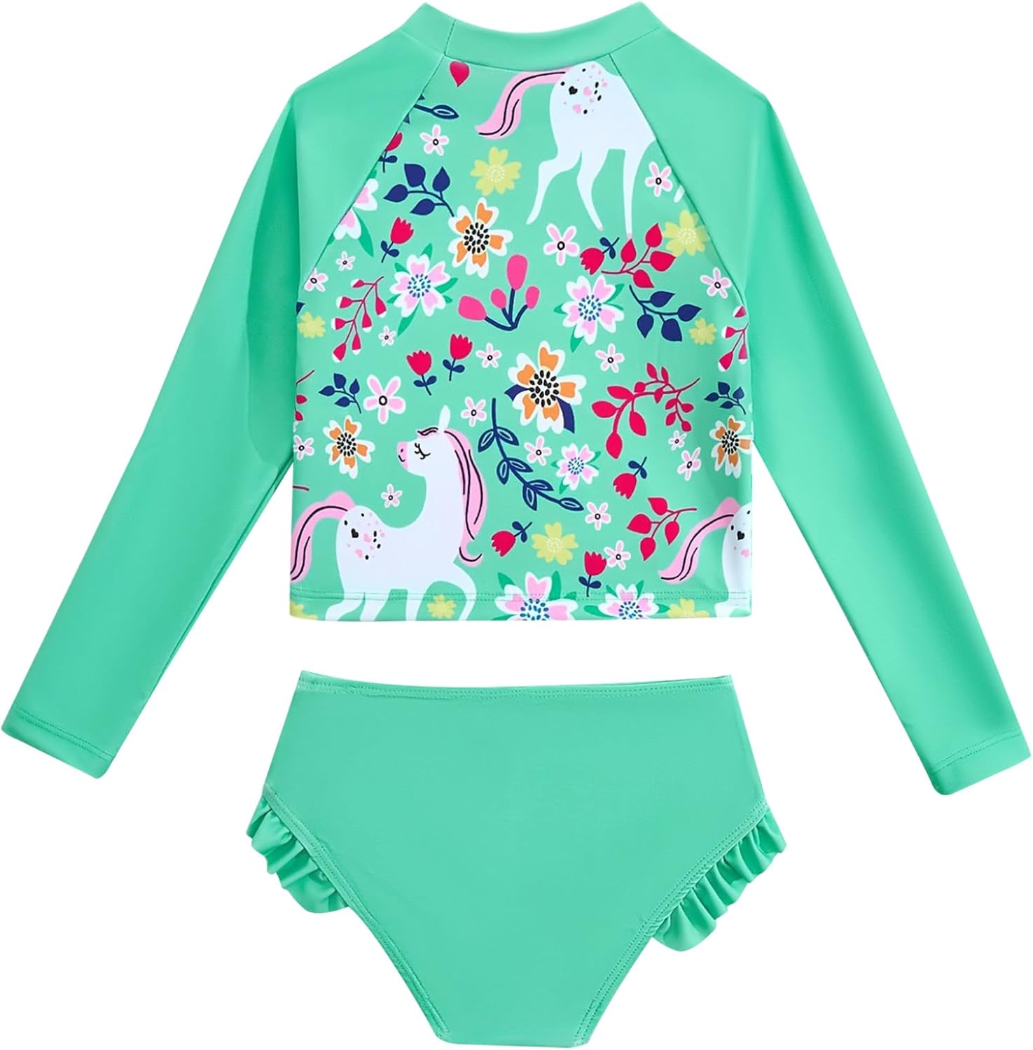 TTAO Girls Floral 2 Pieces Rash Guard Sets UPF 50+ Swim Shirts with Ruffles Brief Beach Swimsuits