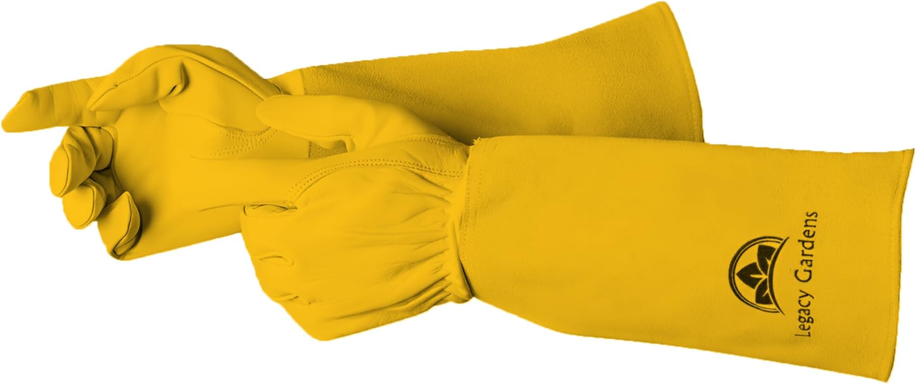 - Leather Gardening Gloves for Women & Men, Long Garden Gloves, Cowhide Gauntlet Rose Pruning Thorn Resistant, Forearm Protection, Medium, Yellow