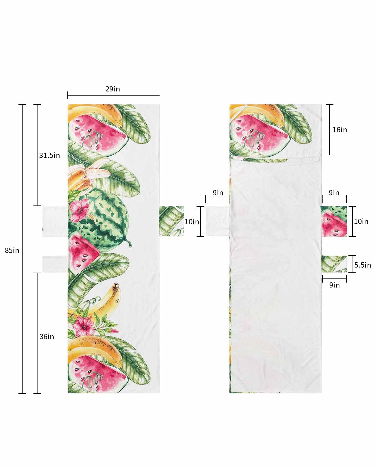 Summer Watermelon Beach Lounge Chair Towel Cover, Soft Chaise Lounge Towel with Side Pockets Patio Pool Chairs Cover for Beach/Pool Sunbathing 29x85 Watercolor Botanical Green Red