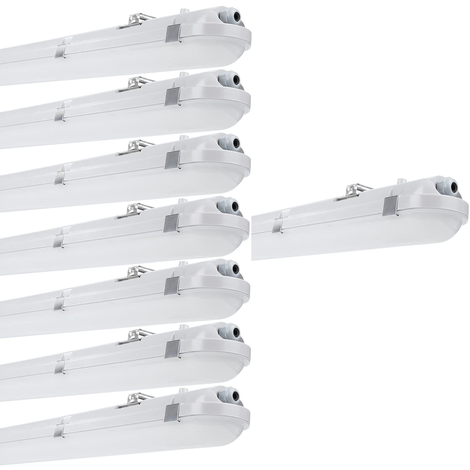 BRILLIHOOD 4FT LED Vapor Proof Light Fixture, 40W, 5200LM, 6000K Bright White, IP65 Waterproof Shop Light, 110-277V, Indoor Outdoor Vapor Tight Lighting for Garage, Car Wash UL Listed, 8-Pack