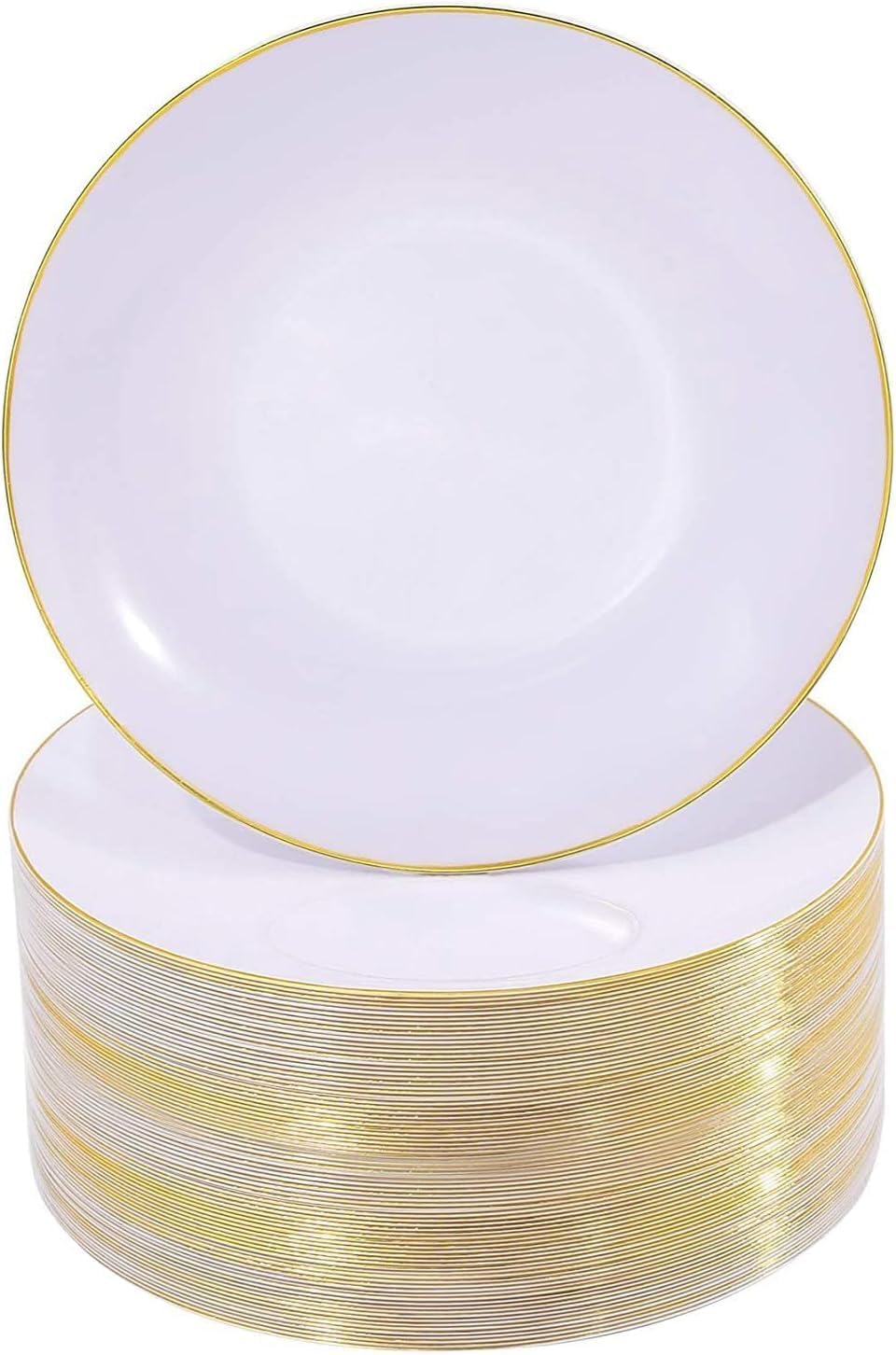 100Pieces White with Gold Rim Plastic Plates - 7.5inch Disposable Gold Salad/Dessert Plate - White and Gold Plastic Plates Ideal for Wedding & Party