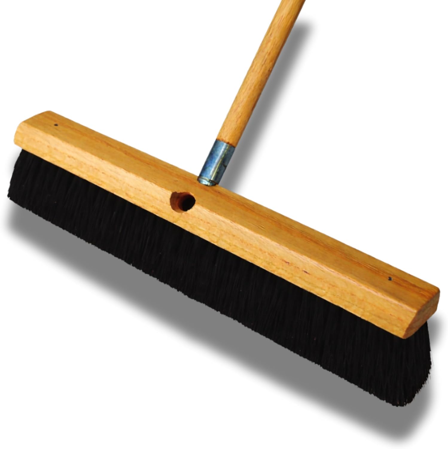 Bon Floor Broom 18 in. with 3 in. Black Horsehair Bristles and 5 ft. Wood Handle for Dry Sweeping Smooth Floors