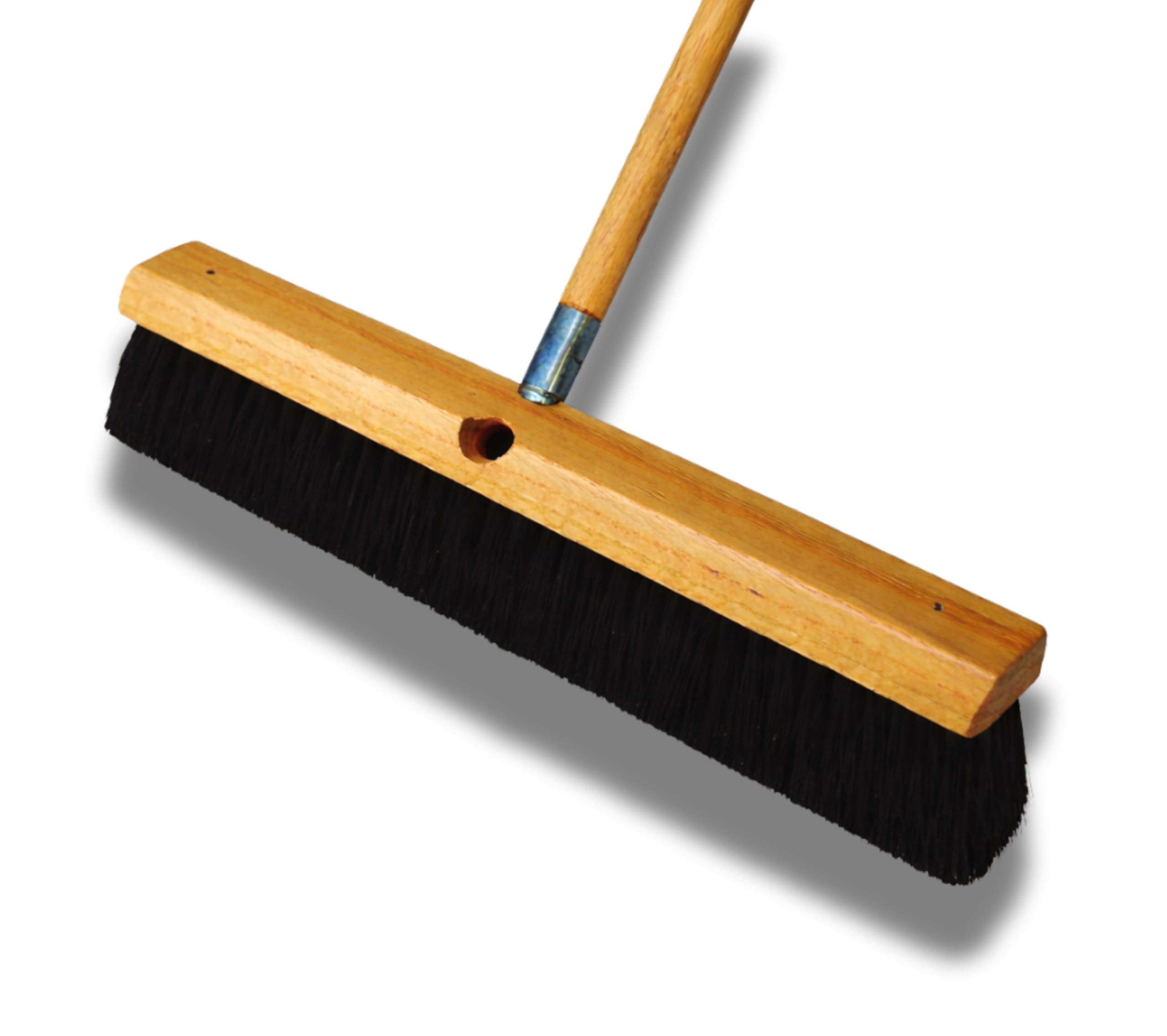 Bon Floor Broom 18 in. with 3 in. Black Horsehair Bristles and 5 ft. Wood Handle for Dry Sweeping Smooth Floors