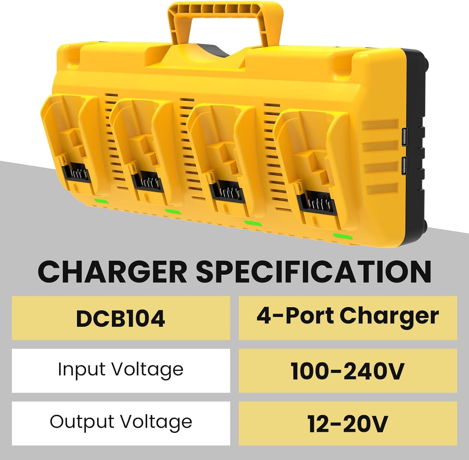 4 Packs 12000mAh Replacement for Dewalt 20V Battery 12.0Ah and DCB104 4-Port Charger Compatible with Dewalt 20V Battery Lithium DCB206 DCB207 DCB204 DCB200 DCB201 DCB203 Series Power Tool(5Pack）