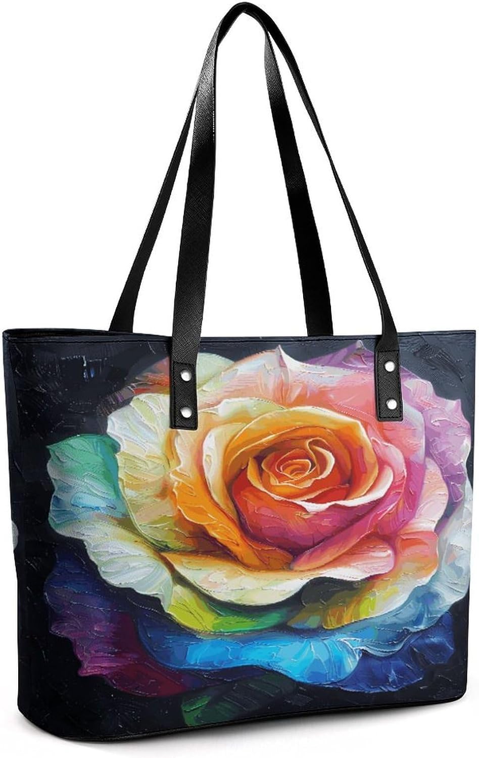 Rainbow Rose Tote Bag with Reinforced Bottom & Handles,Gym Bag Durable And Tip-proof,Weekender Bag to Top Zipper Closure,Daily Essentials