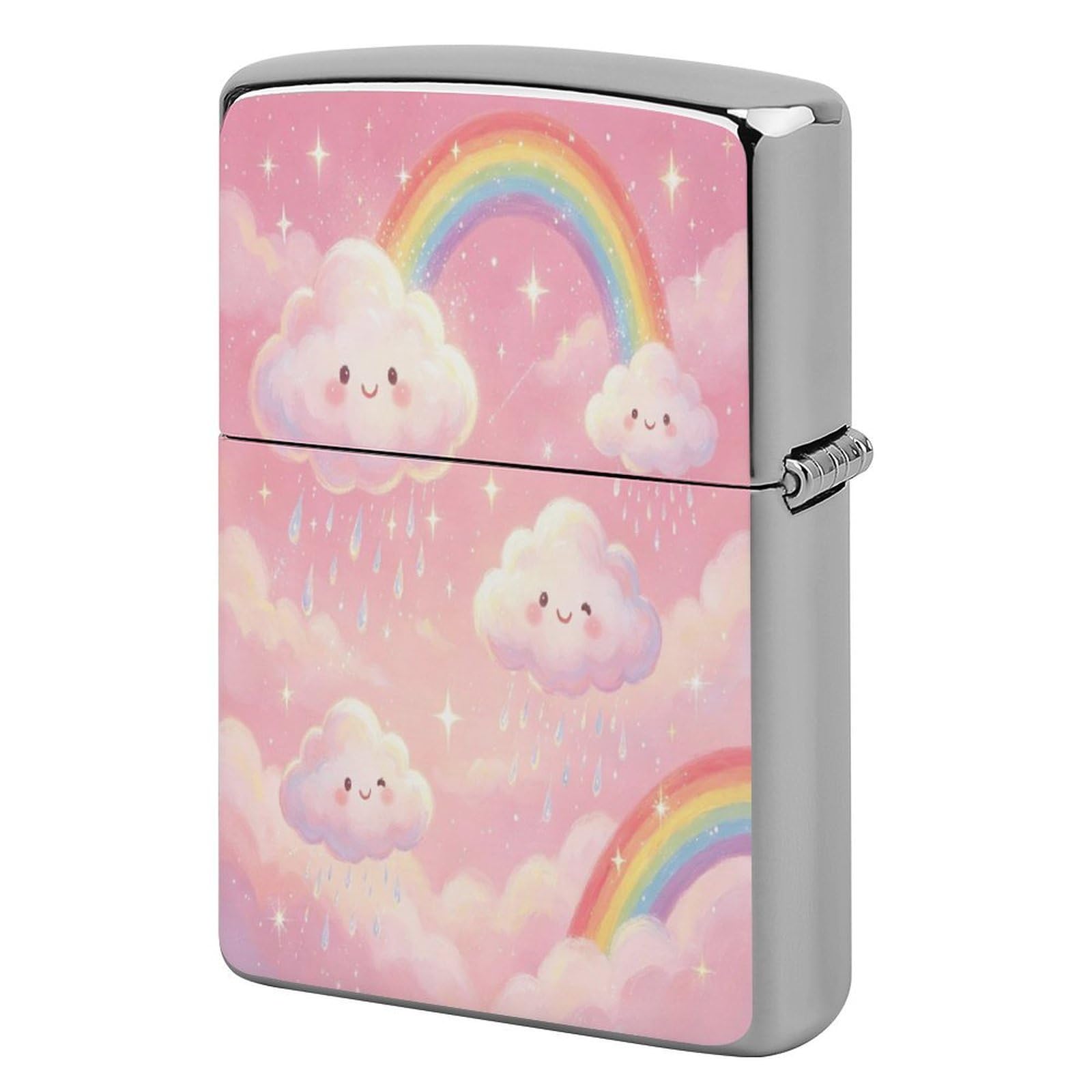 Btcowzrv Style Happy Clouds Rainbow Metal Lighter Case Sleeve Cover Holder