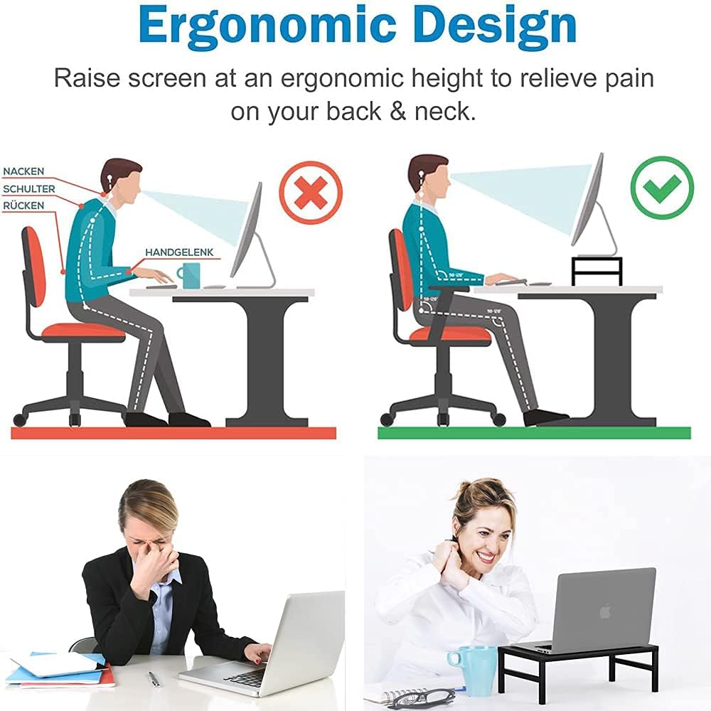 Monitor Stand Riser, Auledio Anti-Slip Metal Desk Organizer Computer Stand for Laptop, Computer, iMac, Pc, Printer, Black(2 Pack)