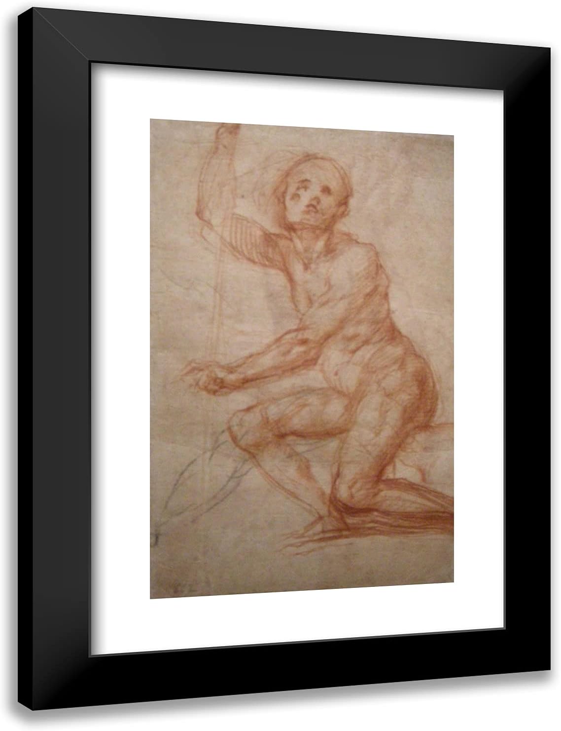 ArtDirect Pontormo, Jacopo 18x24 Gold Ornate Framed Art Print with Double Matting Titled: Study of a Seated Man