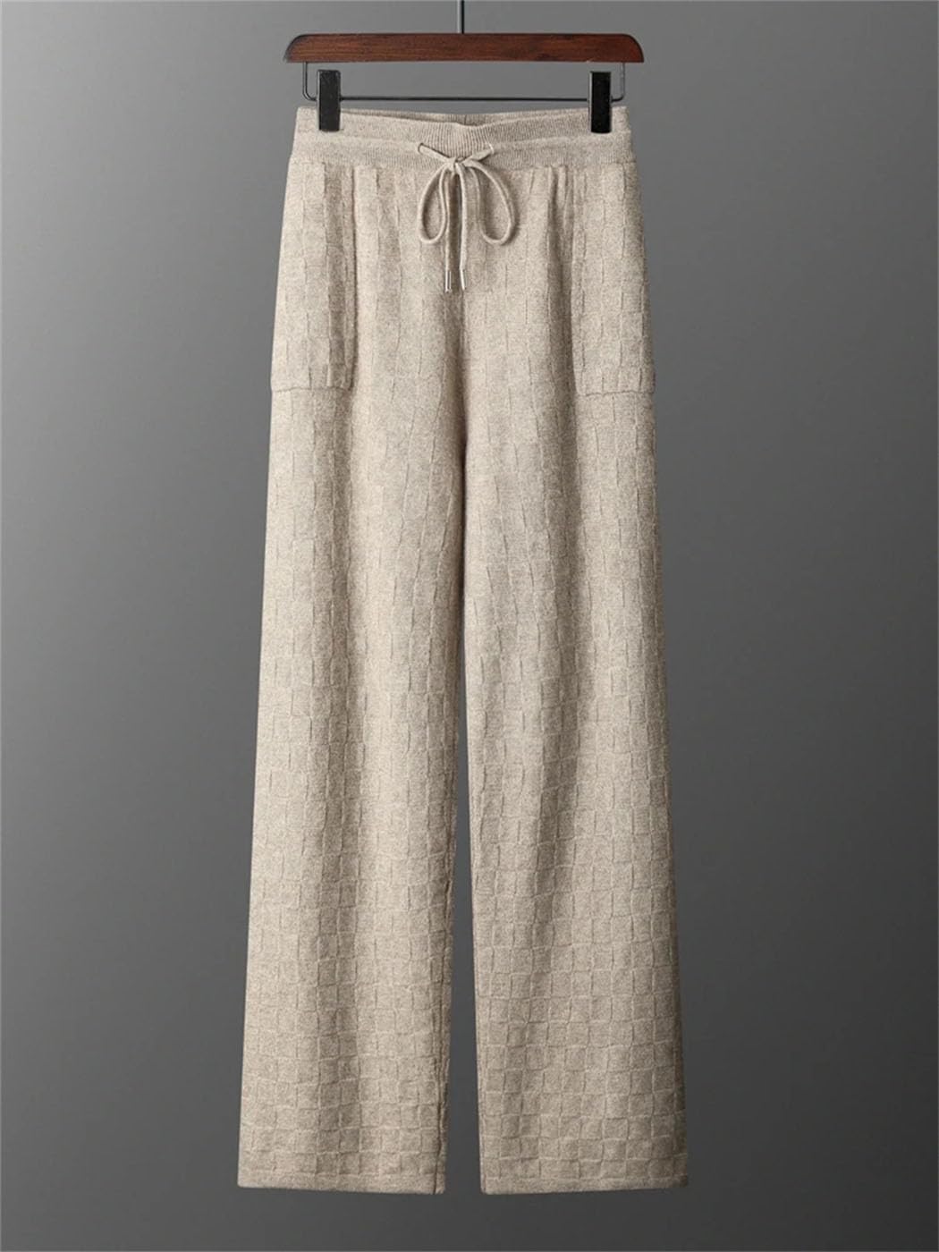 Men's 100% Cashmere Wide Leg Pants Elastic Waist Drawstring Loose Long Pants Winter Soft Warm Jogger Sweatpants