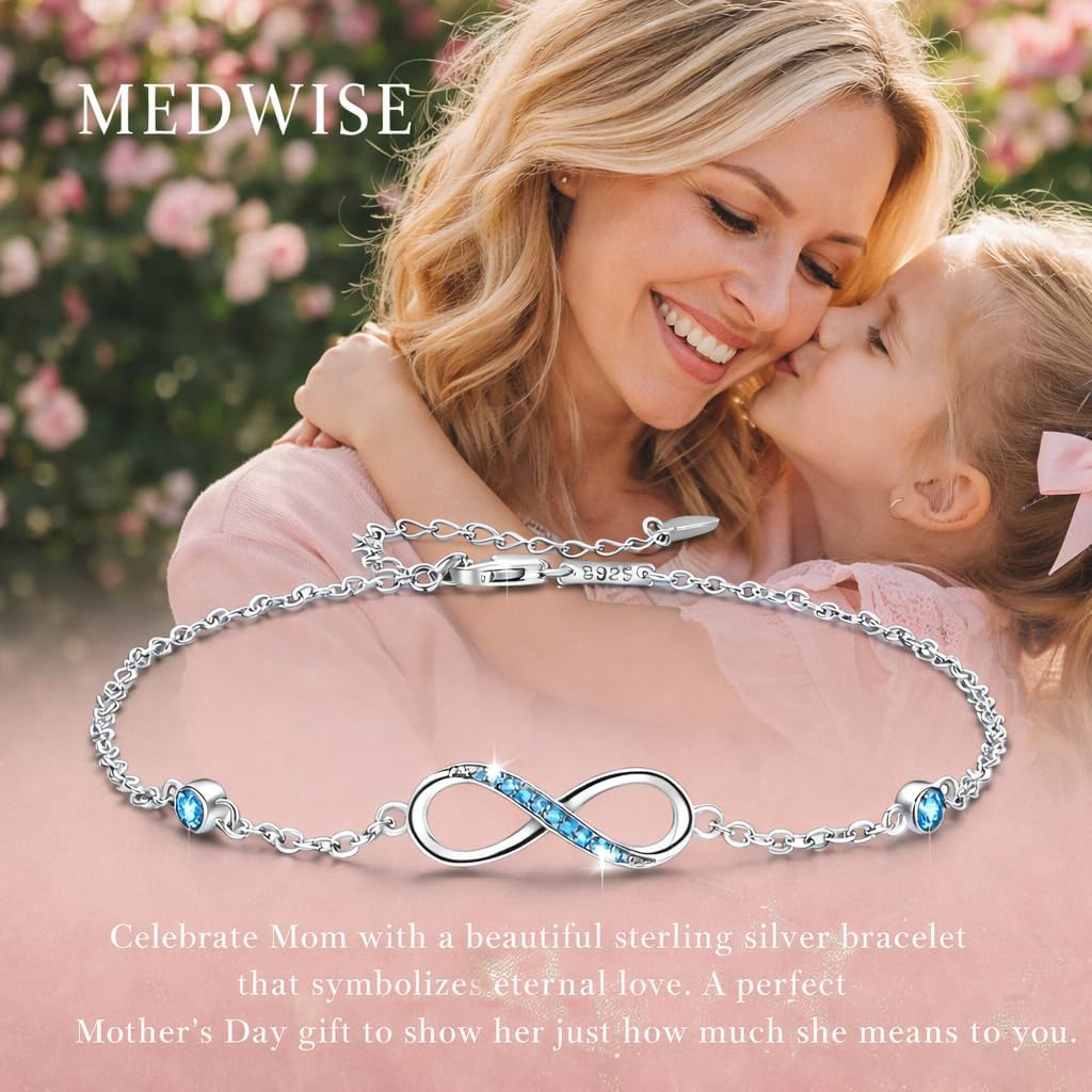 MEDWISE Womens Infinity Anklet Bracelet 925 Sterling Silver Endless Love Symbol Ankle Bracelet Adjustable Plus Size Large Bracelet Gifts for her Mother’s Day Gifts
