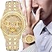 Apzzic Diamond Iced Out moissanite Watch Gold Plated 40mm Width Roman Numerals Dial Quartz Wristband Watch for Men Women Gold