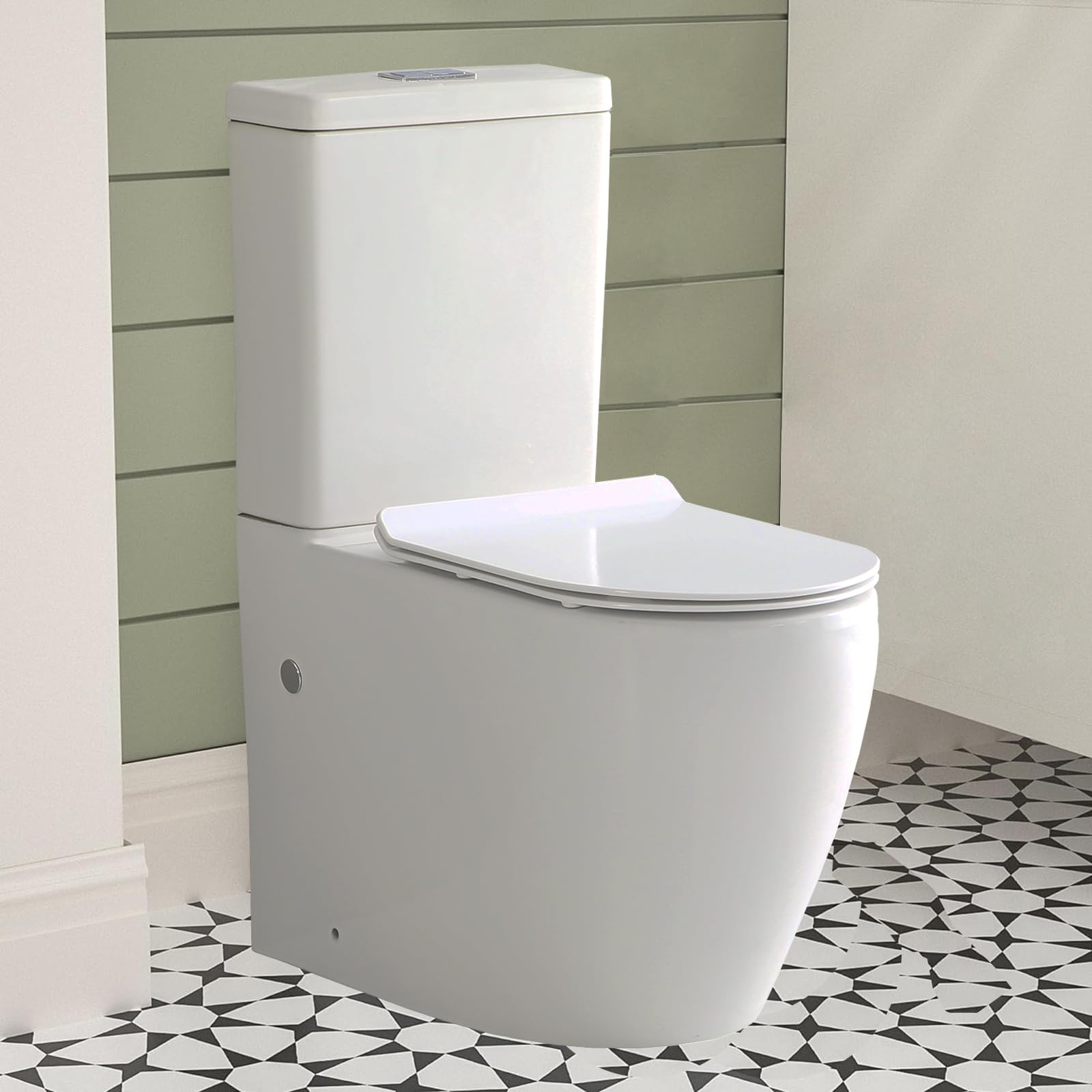 Rimless Comfort Height Close Coupled Toilet Back to Wall Bathroom Toilets White Ceramic WC Pan & Cistern Soft Close Seat Modern D Shape Projection Comfort Elongated Toilet