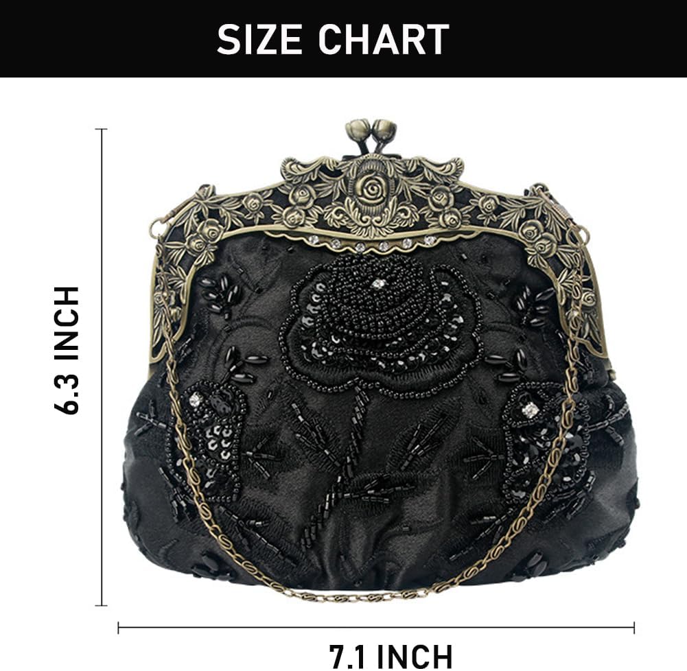Women's Vintage Beaded Sequin Flower Evening Handbags Wedding Clutches Prom Cocktail Party Handbags