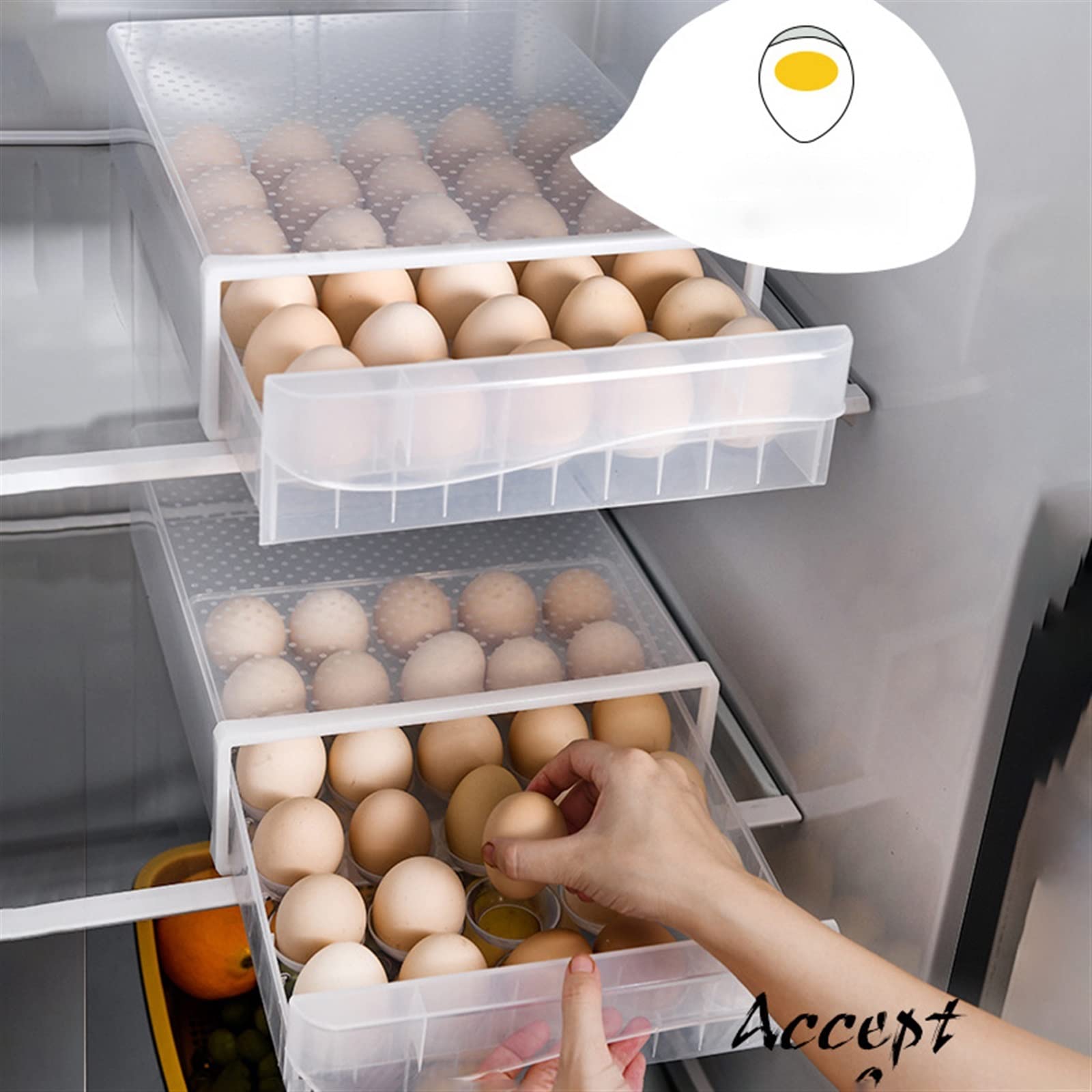 Recipiente para Huevos para Rejillas de refrigerador, contenedor de plástico para Almacenamiento de Huevos, Caja organizadora para refrigerador, cajón, Soporte para Caja de Mantenimiento Fresco