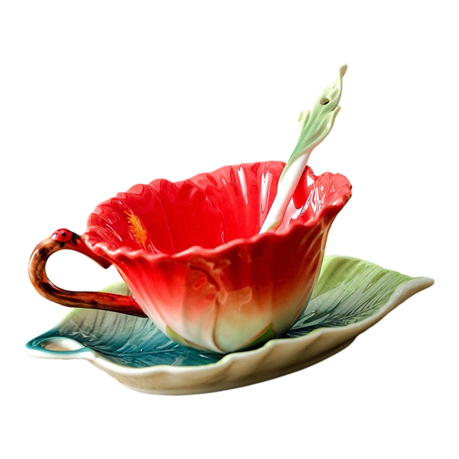 TFAOYS Retro Styles Ceramic Coffee Cup Set with Saucers and Spoon Sunflowers Pattern for Afternoon Tea 180Ml Offices Drinkware Hand Painted Ceramic Cup