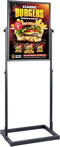 Rdiorry Soporte para carteles Soporte de pedestal para letreros de pie en el suelo, soporte de letrero de boletín negro resistente con base de tubo