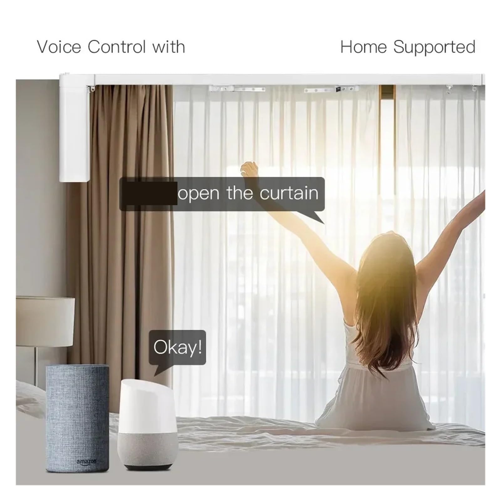Cortina De Empalme Motorizada WiFi Inteligente, Motor De Pista DIY, Control Remoto RF, Aplicación Smart Life Tuya con Hogar(204.5inch(2.16-5.3m))
