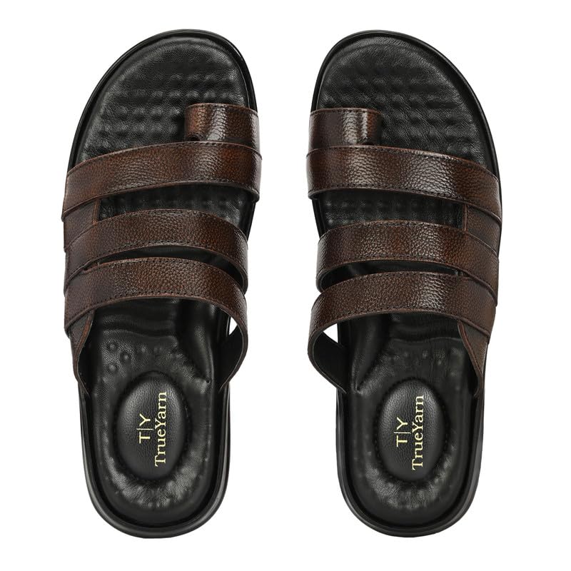 TrueYarn Original Leather Ortho Slippers For Men | Extra Cushioned | Super Comfortable | Leather Sandals For Men | UK-9 (BROWN) (B0CQXY545V) Amazon Price History, Amazon Price Tracker