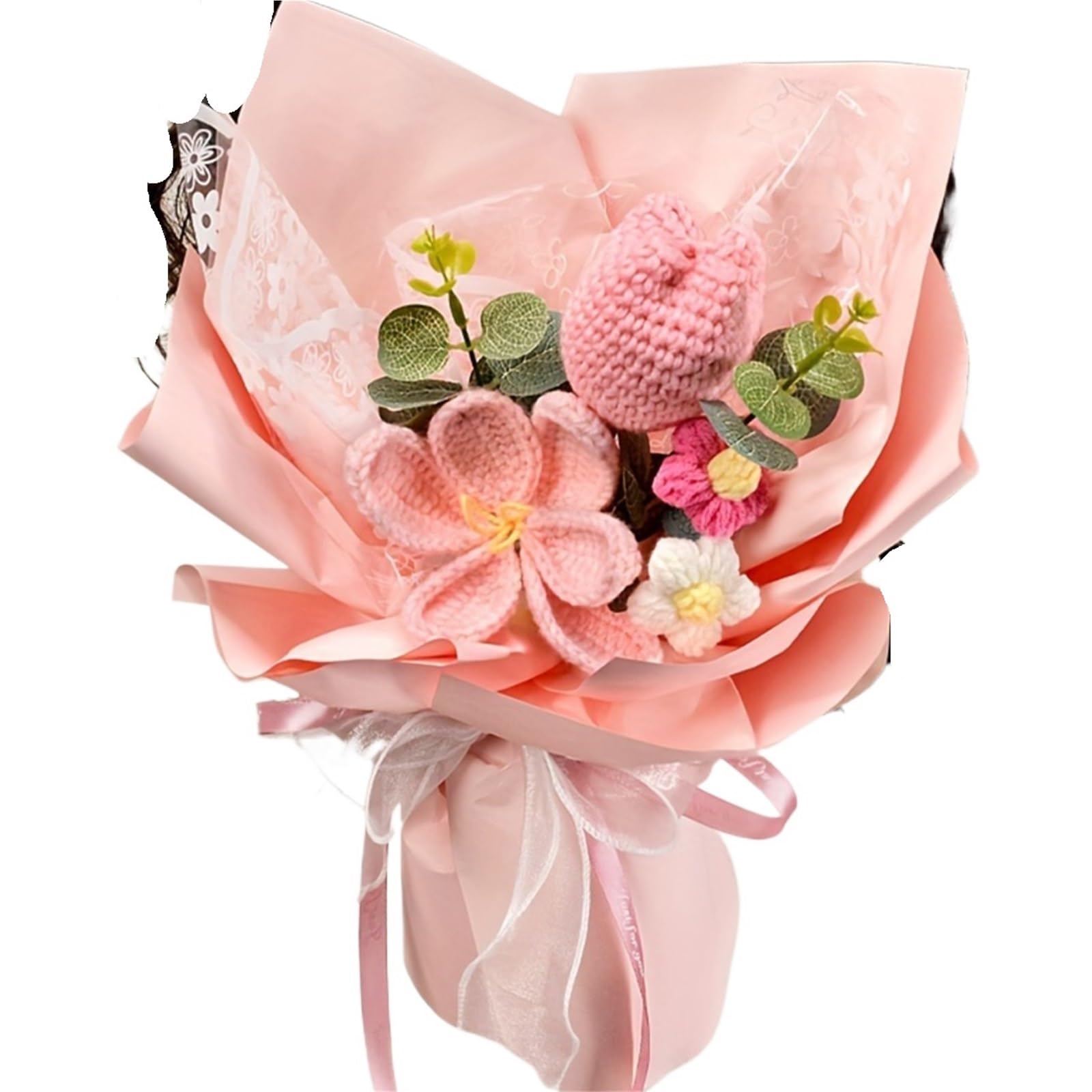 ENWWCH Handmade Crochet Flower Bouquet, Knitted Tulip Flowers For Birthday, Christmas For Home(Color3)