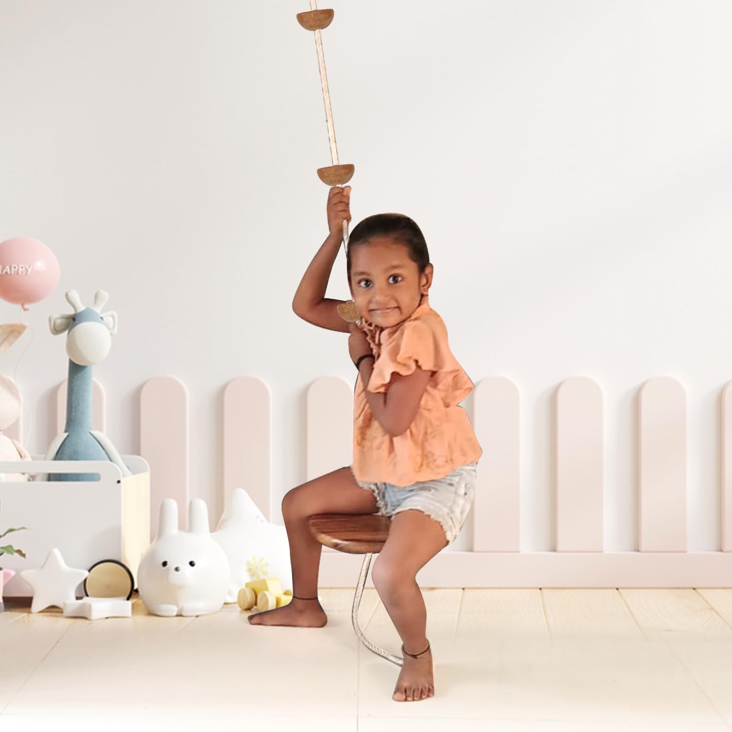 Sprointal® Disc Swing for Kids 8 Ft Kids Climbing Rope with 4 Wooden Knots with 1 Sitting Plate Rope for Tree Houses and Climbing Frames, Swing Set | Backyard Outdoor Play