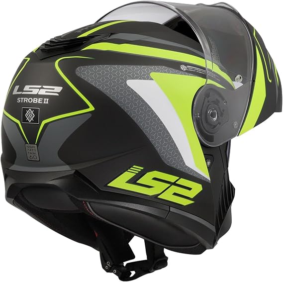 LS2 STROBE 2 Phantom Mat Titanium-Neon Sarı Kask, ECE 22.06 P/J Sertifikalı Çene Açılır Modüler Kask, KPA Kabuk, Dahili Güneş Vizörlü, Gözlük Uyumlu