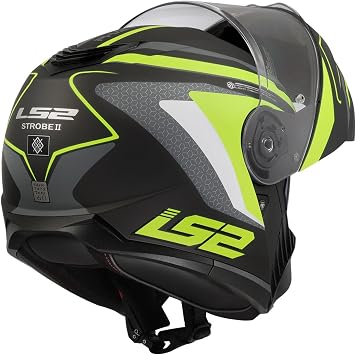 LS2 STROBE 2 Phantom Mat Titanium-Neon Sarı Kask, ECE 22.06 P/J Sertifikalı Çene Açılır Modüler Kask, KPA Kabuk, Dahili Güneş Vizörlü, Gözlük Uyumlu