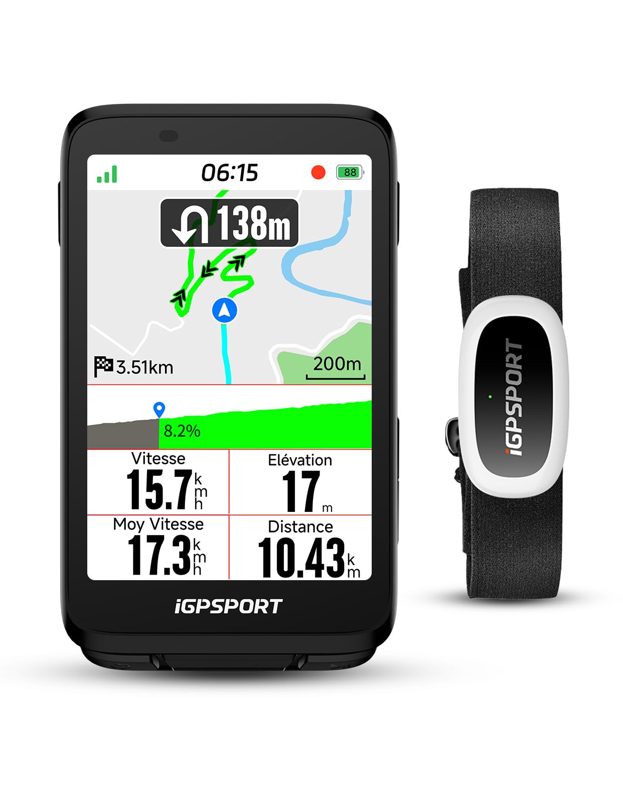 iGPSPORT BiNavi Compteur Velo sans Fil et HR50 Cardiofrequencemetre Ceinture Cardio