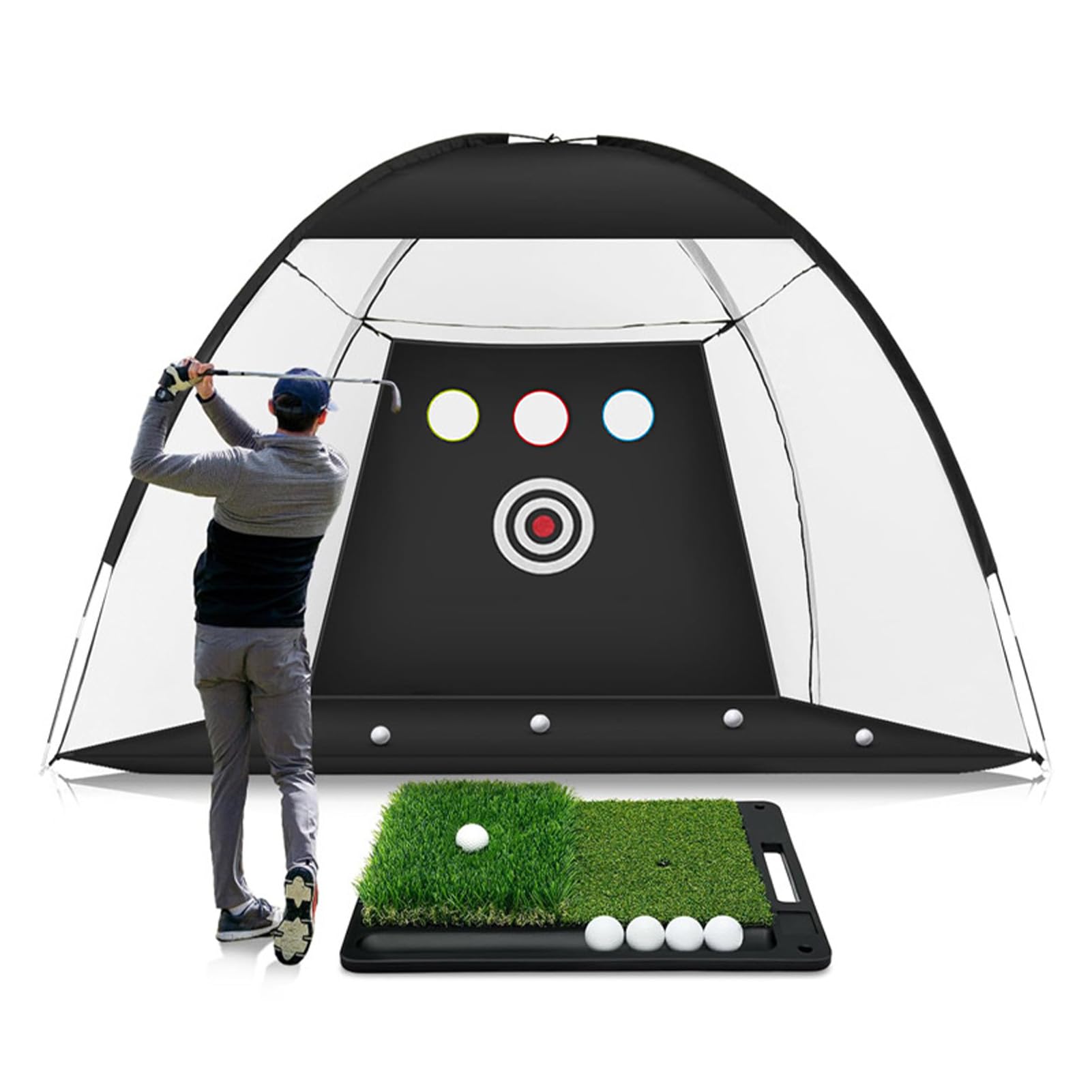 Red de Entrenamiento de Swing de Portátil, Juego de Red de Malla Resistente de 10 Pies con Tapete de Práctica, Ideal para Patio Trasero y Viajes