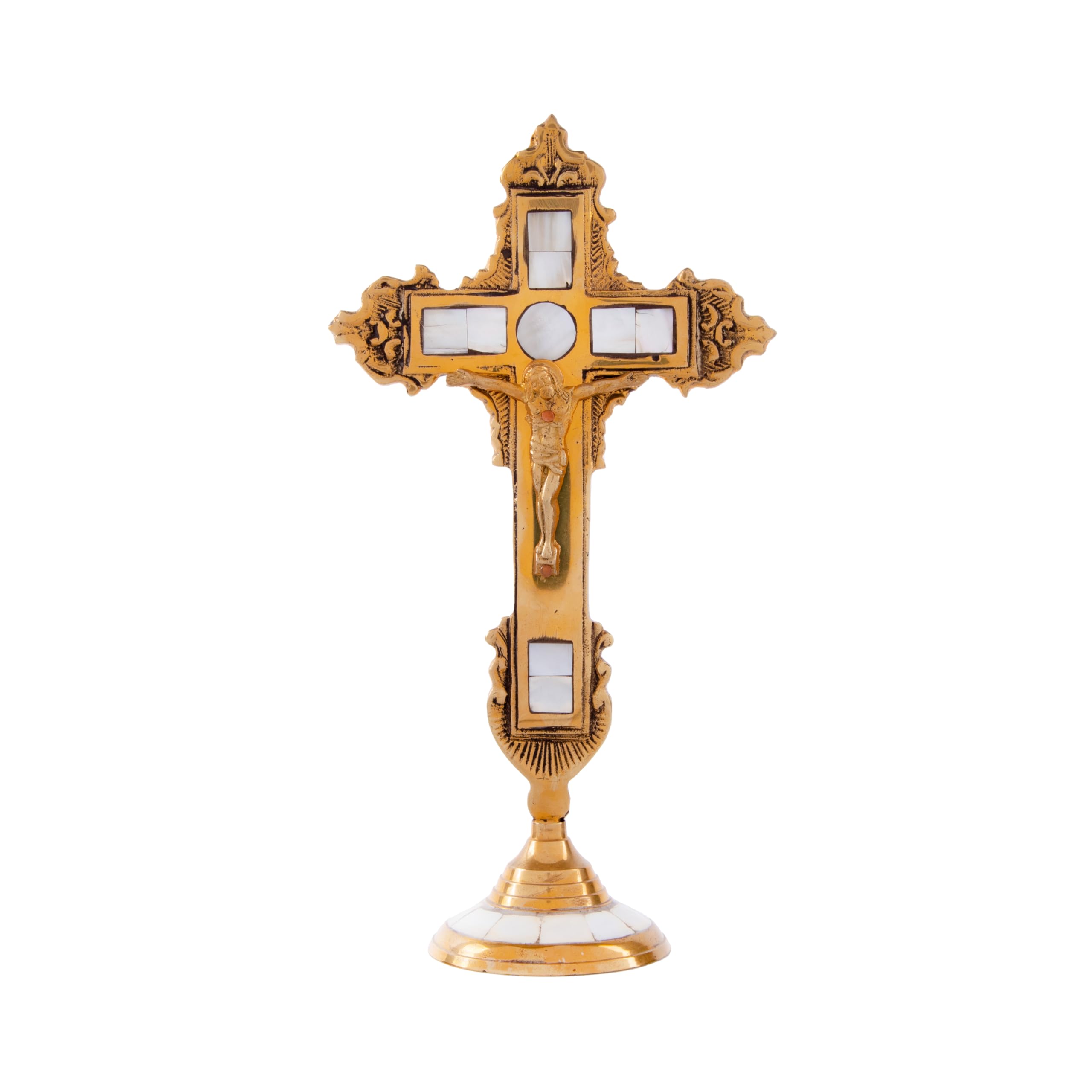 GIBOXGIBOX Traditional Stone Studded Orthodox Holy Cross Brass Jesus Christ Statue Catholic Crucifix for Home Church and Chapel Decoration Statue Christian Lord for Worship Showpiece Holy Housewarming Gift