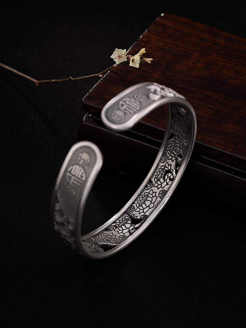 Vrouwen Sterling Zilver Armband,Vrouwen 925 Zilveren Armband Verstelbare Bloem Manchet Bangle Multi-Layer Zilveren Armbanden Sterling Zilveren Sieraden Verjaardagscadeautjes Voor Zussen Vriend Koppe