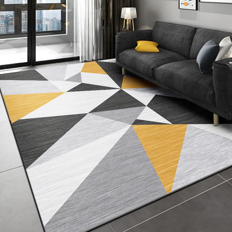 Tapis de chambre géométrique gris et jaune pour sublimer votre salon ou un bureau moderne