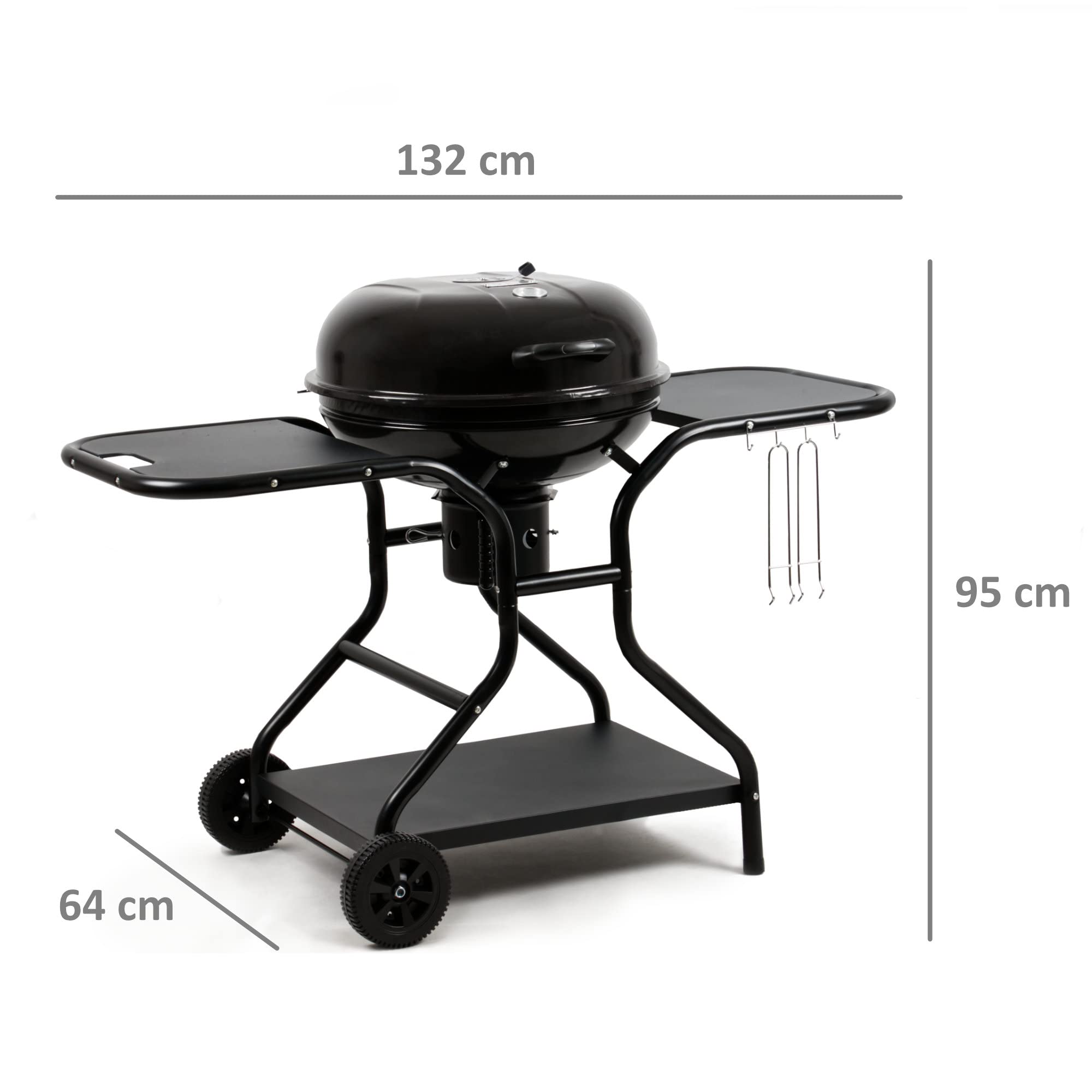 BBQ-Toro Kugelgrill Ø 57 cm mit Ablagefläche und Grillrostheber | Grillfläche Ø 54,5 cm | BBQ Kugelgrill Holzkohle, Barbecue Grill Holzkohle rund, Holzkohlegrill mit Deckel