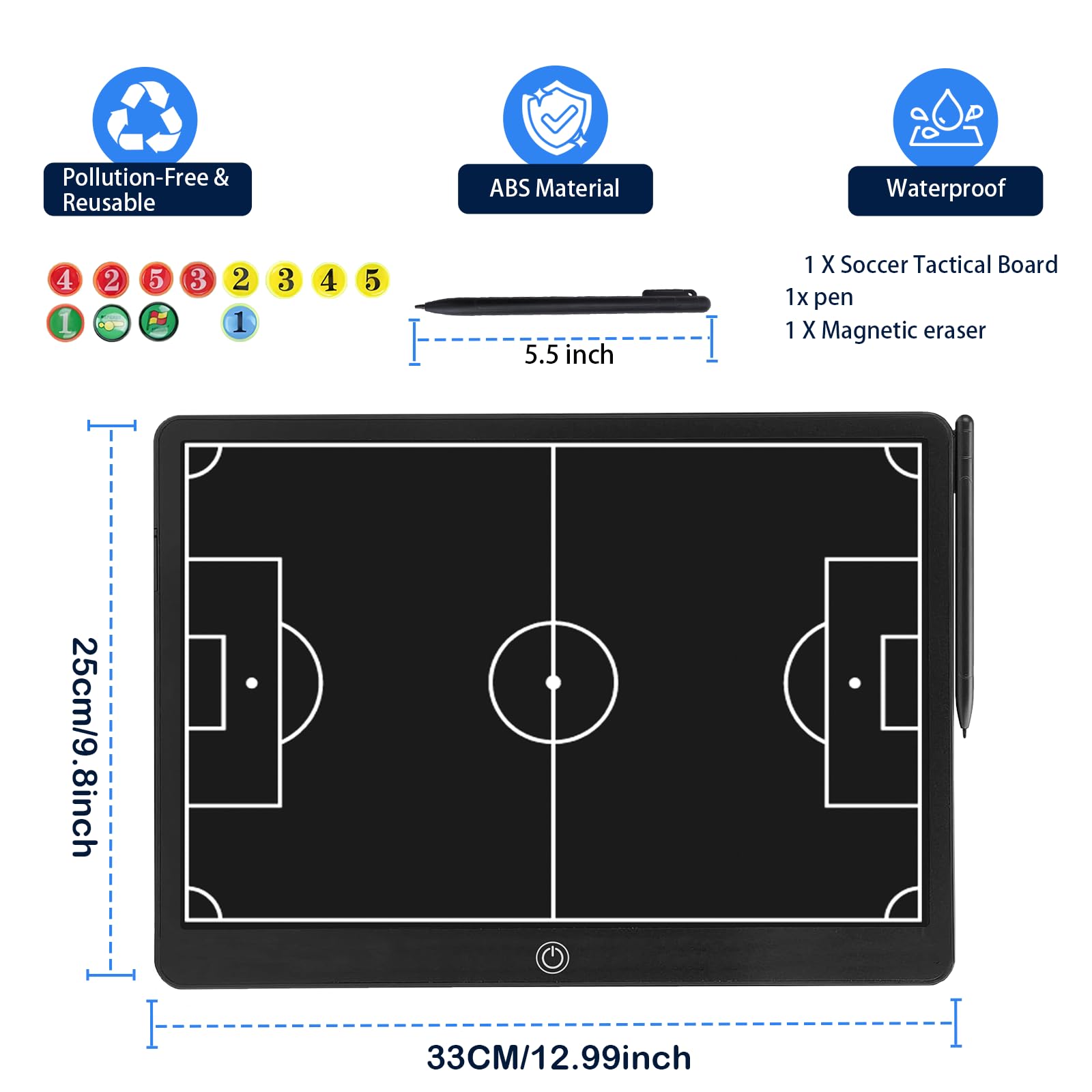 Tablas electrónicas magnéticas de entrenamiento de fútbol, tablero de entrenamiento de fútbol LCD de 16 pulgadas, tablero de estrategia profesional borrable portátil para entrenamiento, enseñanza